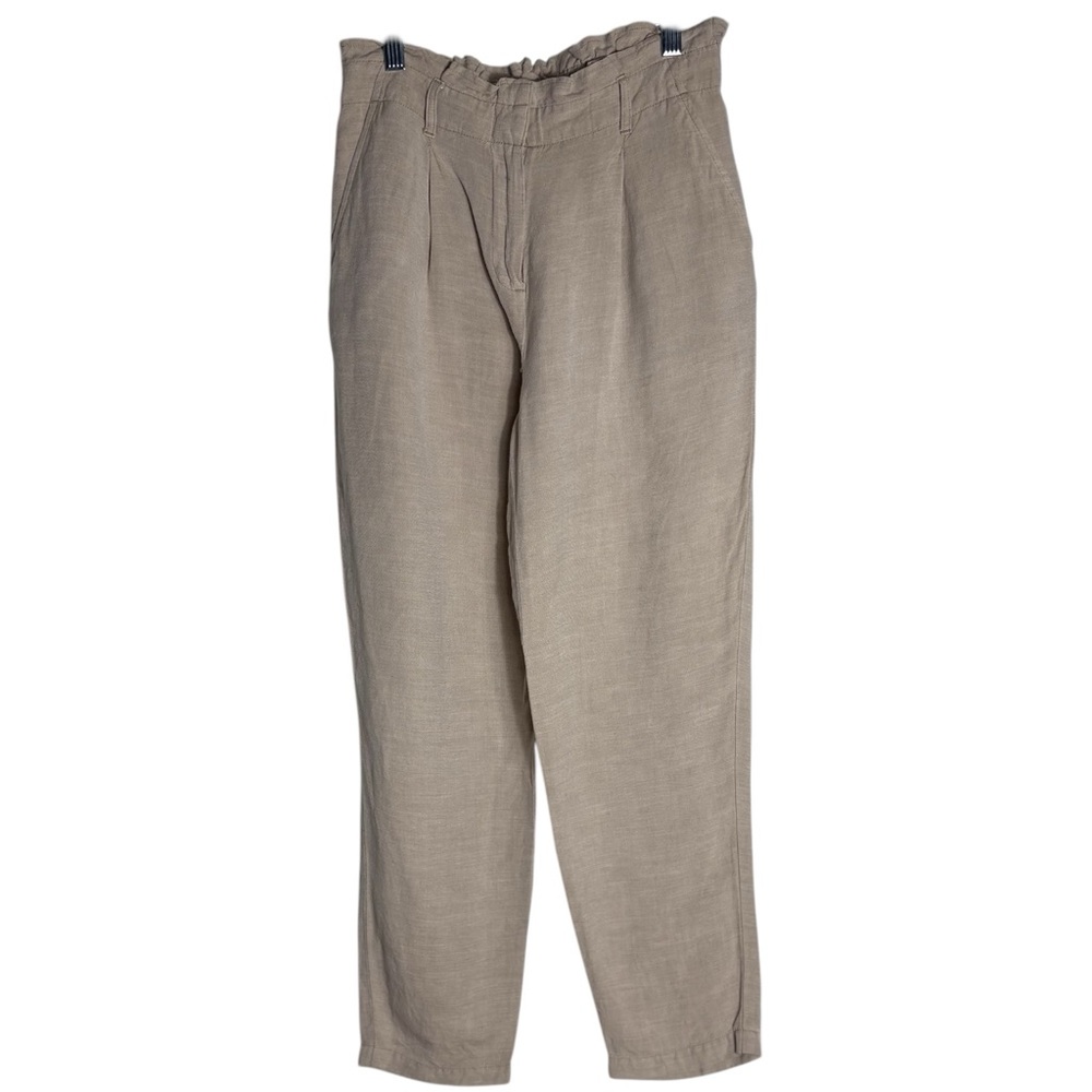 LOFT Paperbag Style Linen Blend High Rise Pants in Natural Khaki Size XS—NO BELT - Picture 2 of 10